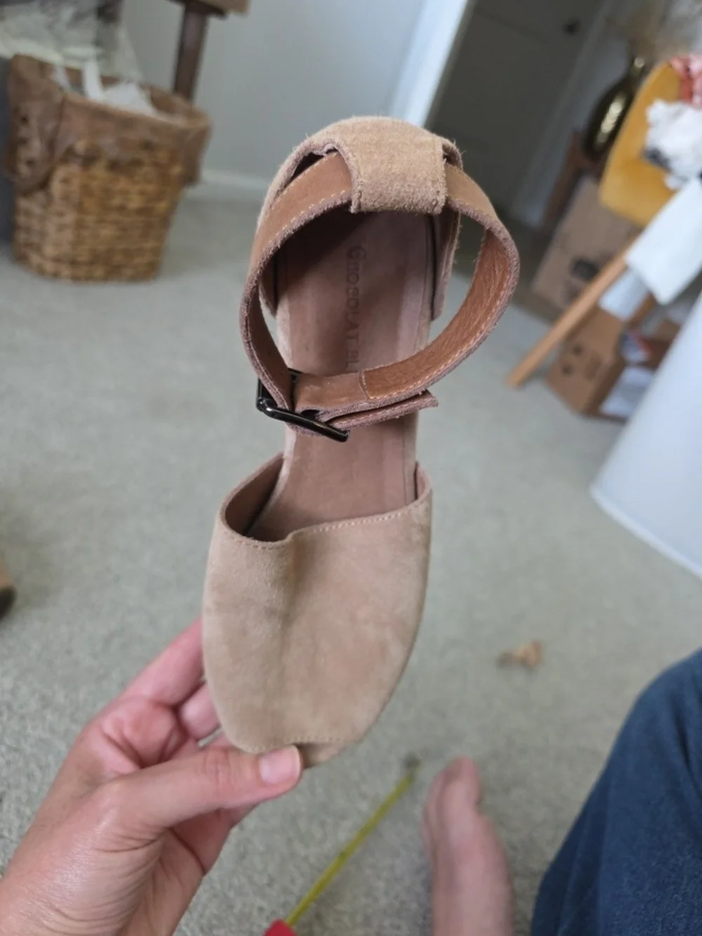 Chocolat Blu Beige Suede Platform Wedge Sandals with Ankle Buckles